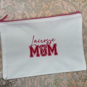 Lacrosse Mom White & Pink Canvas Pouch